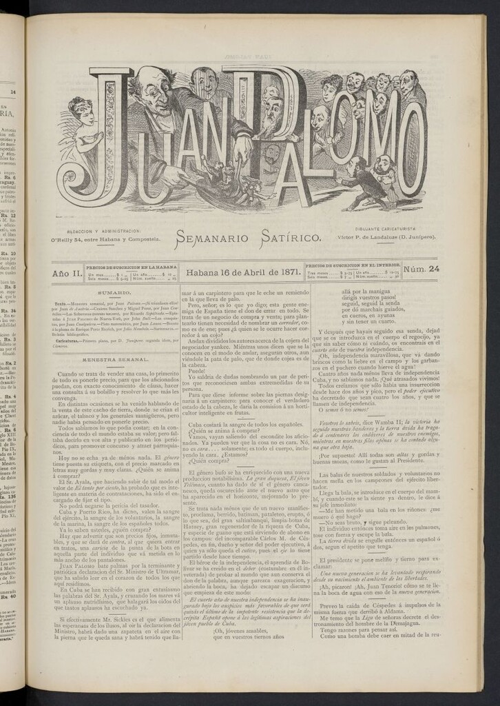 Miniatura de Juan Palomo: semanario satírico del 16 de abril de 1871, nº 24