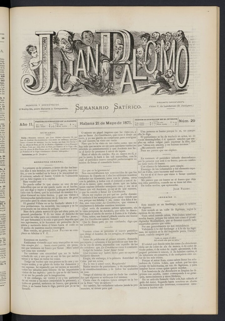 Miniatura de Juan Palomo: semanario satírico del 21 de mayo de 1871, nº 29