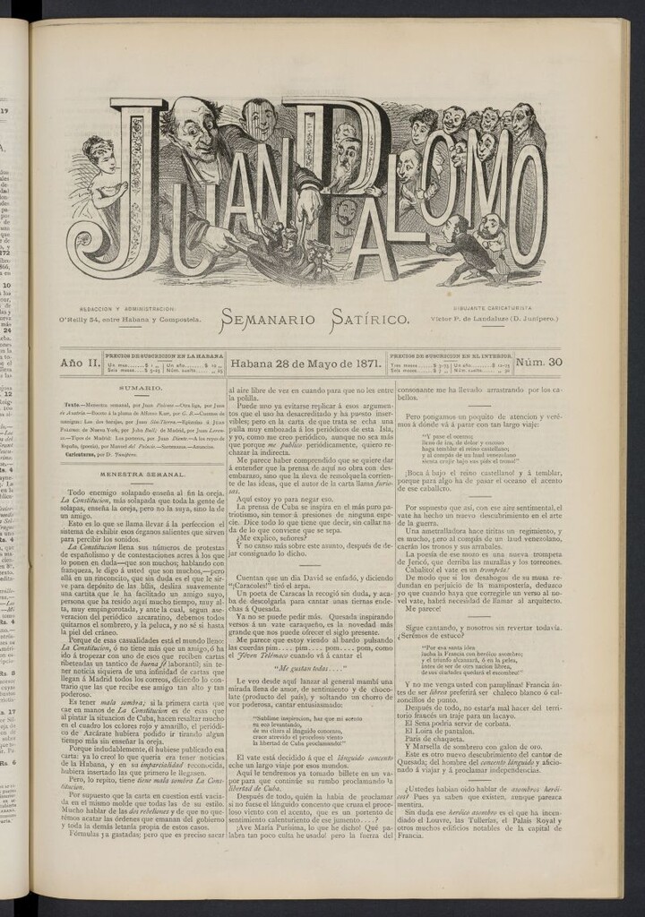 Miniatura de Juan Palomo: semanario satírico del 28 de mayo de 1871, nº 30