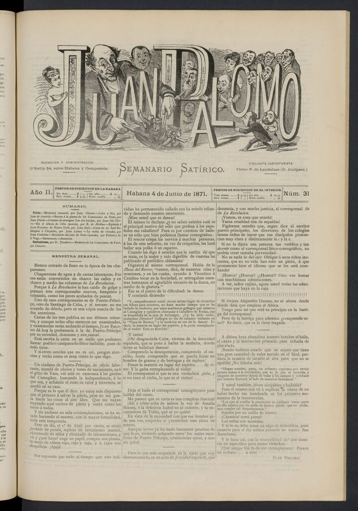 Miniatura de Juan Palomo: semanario satírico del 4 de junio de 1871, nº 31