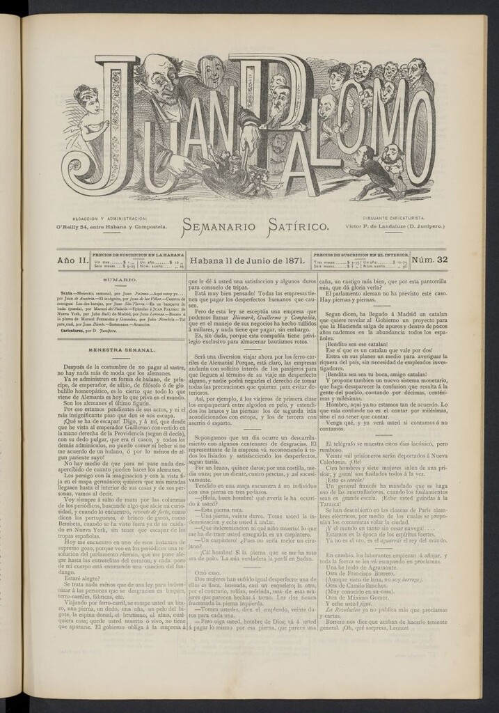 Miniatura de Juan Palomo: semanario satírico del 11 de junio de 1871, nº 32