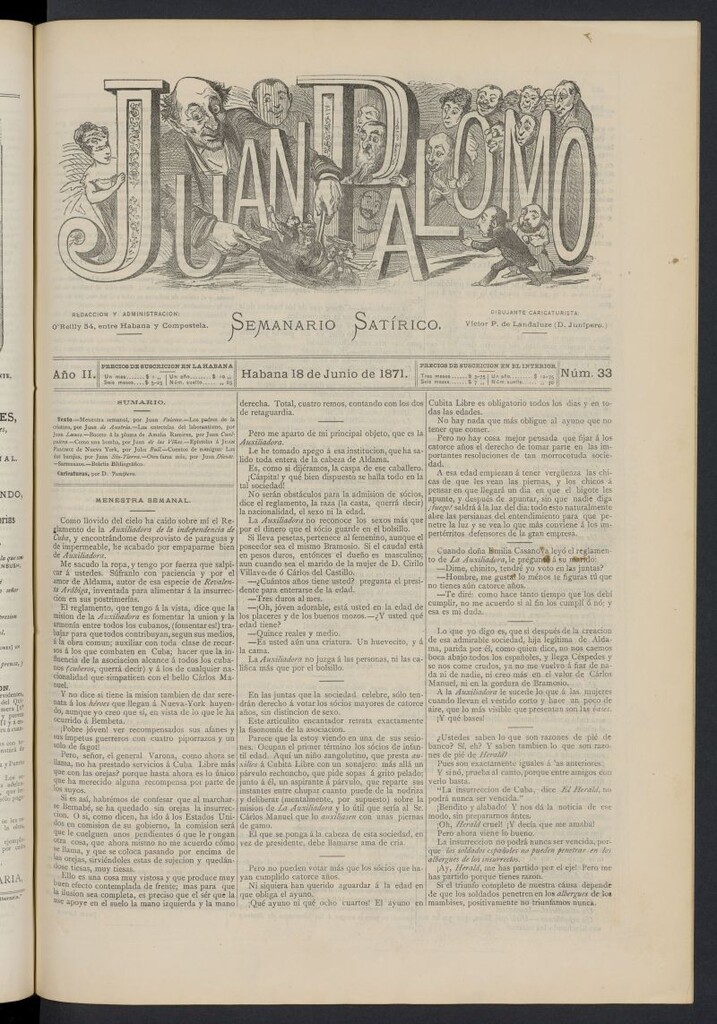 Miniatura de Juan Palomo: semanario satírico del 18 de junio de 1871, nº 33