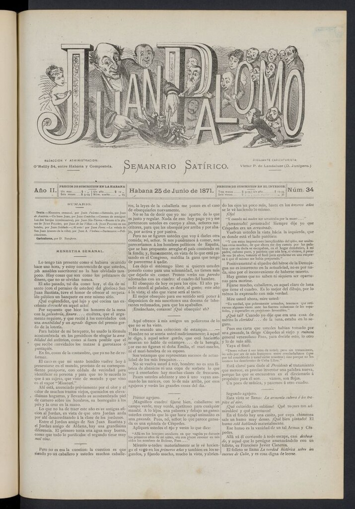 Miniatura de Juan Palomo: semanario satírico del 25 de junio de 1871, nº 34