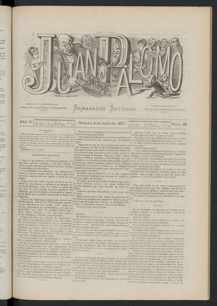 Miniatura de Juan Palomo: semanario satírico del 2 de julio de 1871, nº 35