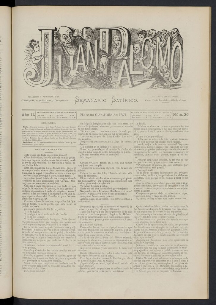 Miniatura de Juan Palomo: semanario satírico del 9 de julio de 1871, nº 36