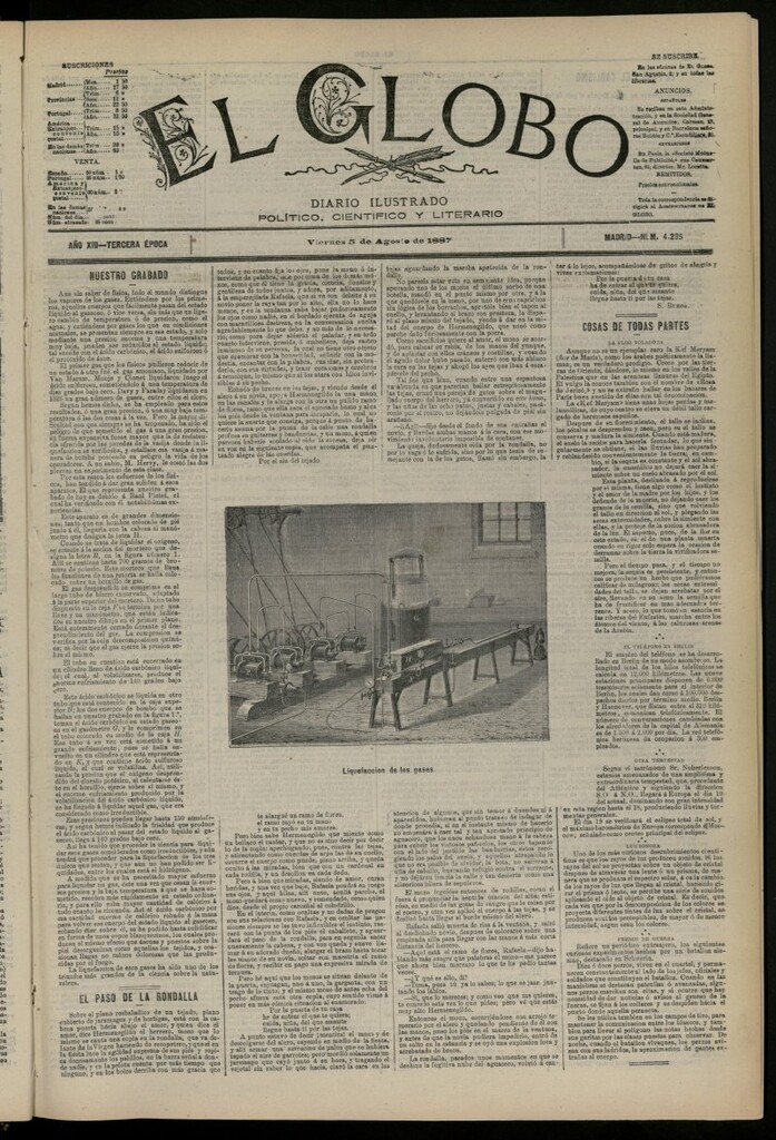 Miniatura de El Globo : diario ilustrado del 5 de agosto de 1887, nº 4295