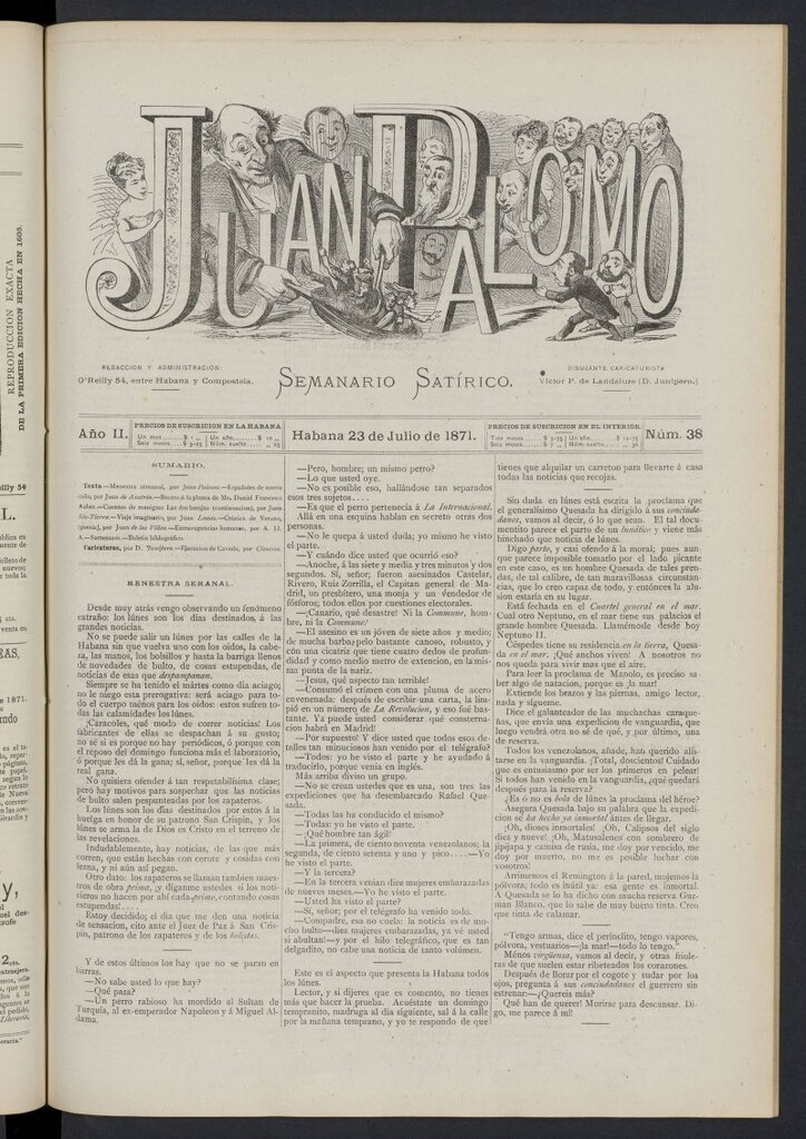 Miniatura de Juan Palomo: semanario satírico del 23 de julio de 1871, nº 38