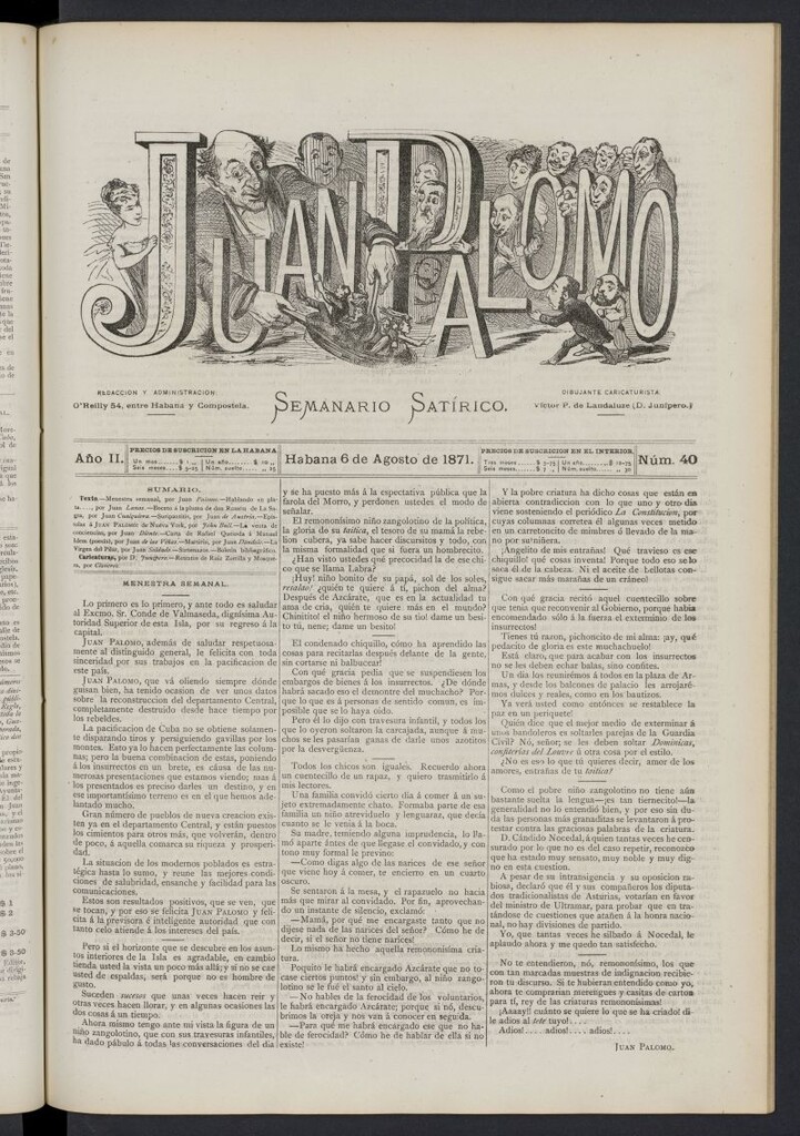 Miniatura de Juan Palomo: semanario satírico del 6 de agosto de 1871, nº 40