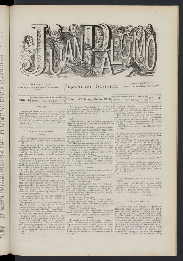Miniatura de Juan Palomo: semanario satírico del 12 de agosto de 1871, nº 41