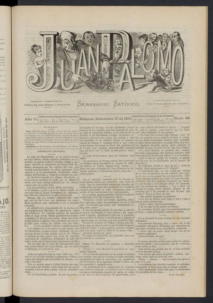 Miniatura de Juan Palomo: semanario satírico del 17 de septiembre de 1871, nº 46