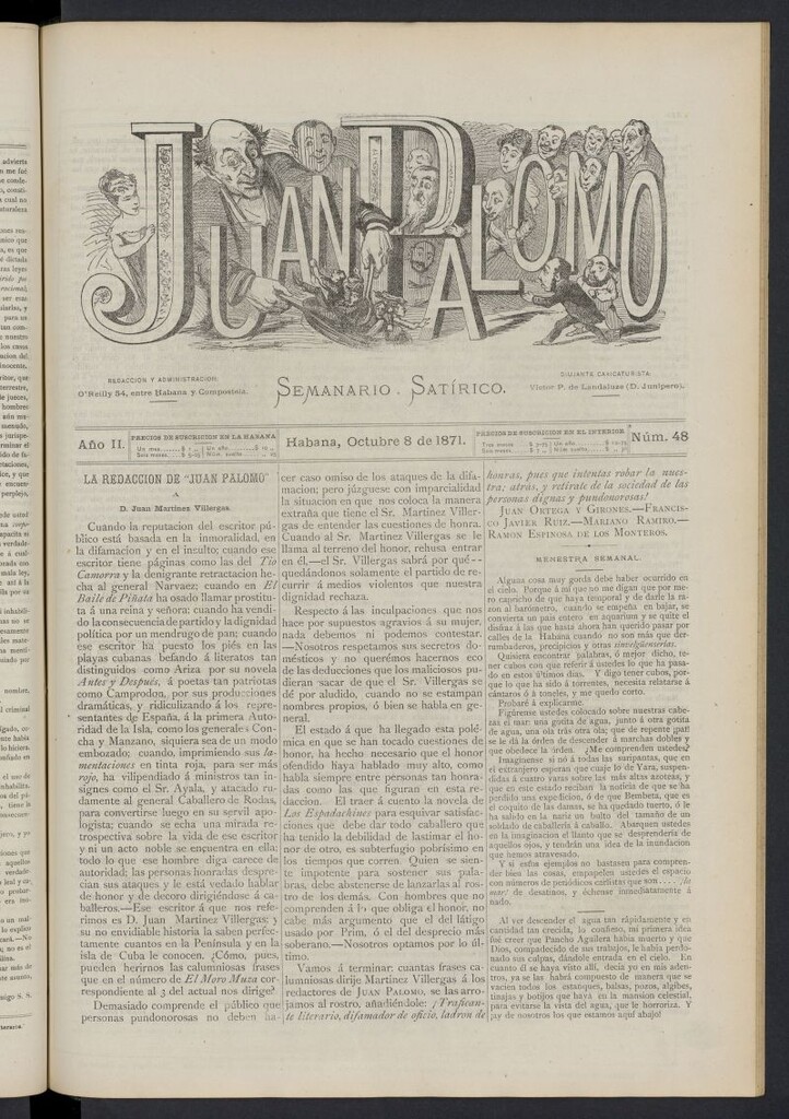 Miniatura de Juan Palomo: semanario satírico del 8 de octubre de 1871, nº 48
