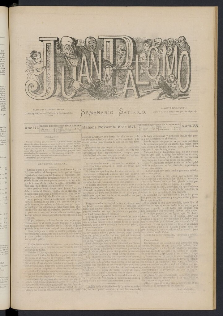 Miniatura de Juan Palomo: semanario satírico del 19 de noviembre de 1871, nº 55
