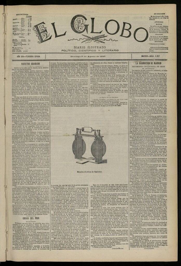 Miniatura de El Globo : diario ilustrado del 7 de agosto de 1887, nº 4297