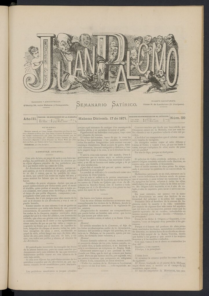 Miniatura de Juan Palomo: semanario satírico del 17 de diciembre de 1871, nº 59