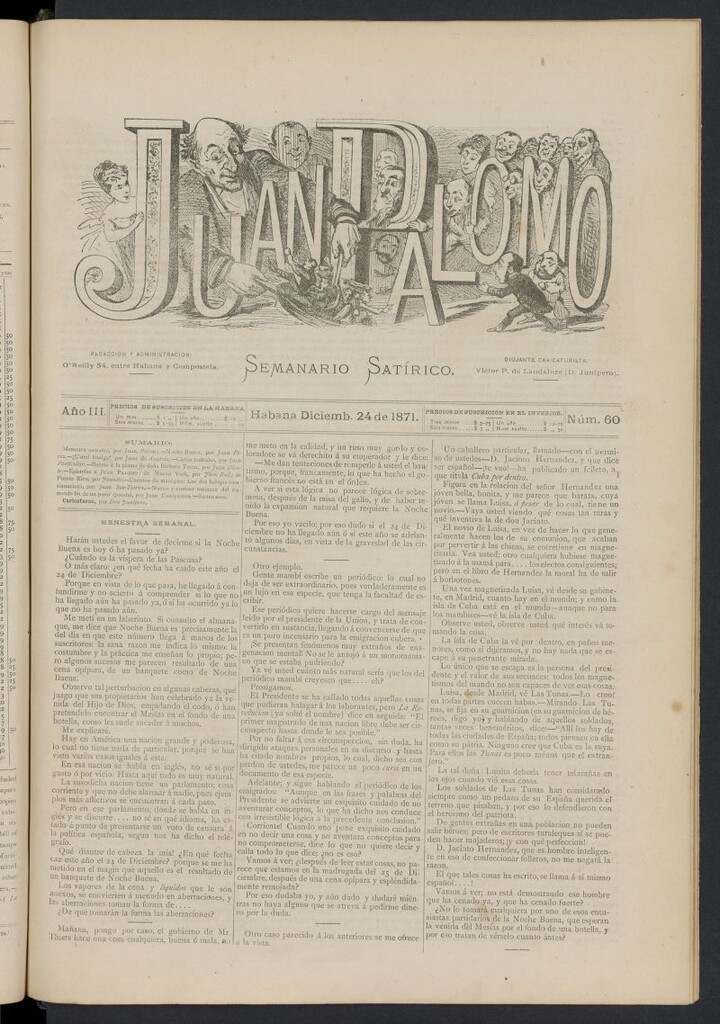Miniatura de Juan Palomo: semanario satírico del 24 de diciembre de 1871, nº 60
