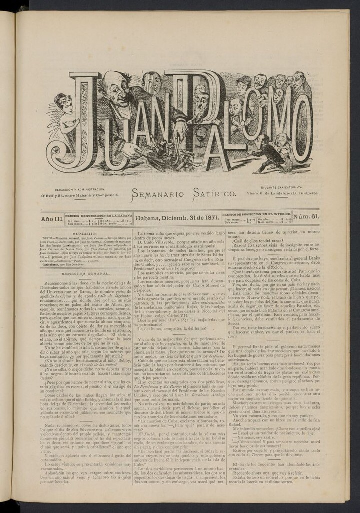 Miniatura de Juan Palomo: semanario satírico del 31 de diciembre de 1871, nº 61