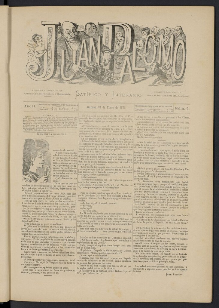 Miniatura de Juan Palomo: semanario satírico del 28 de enero de 1872, nº 4