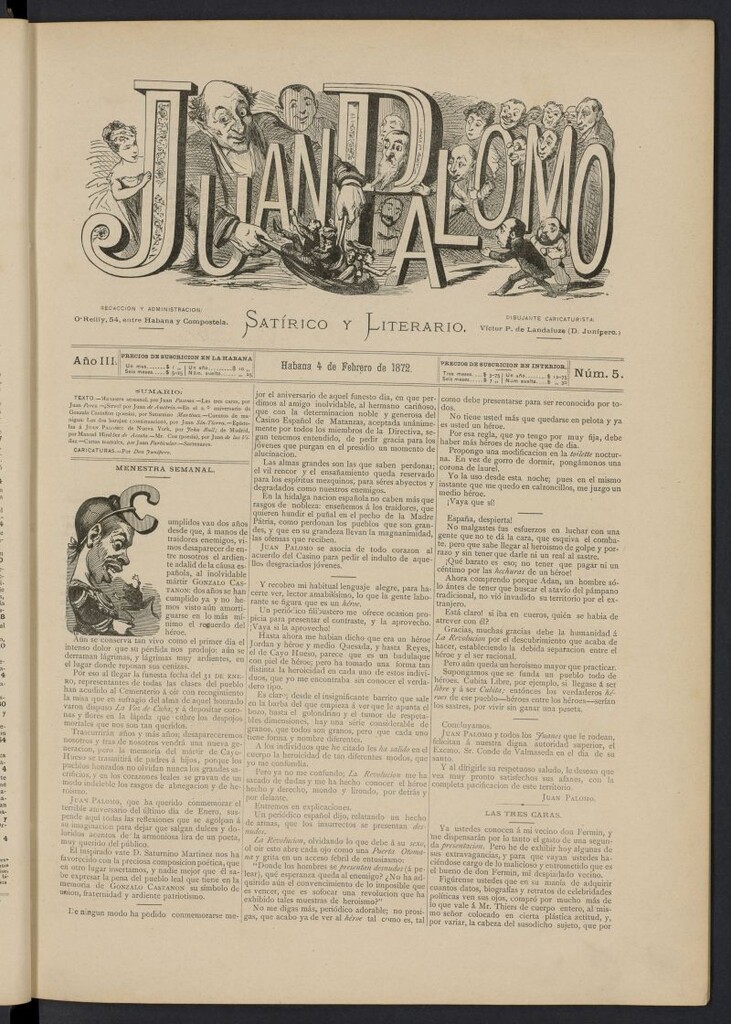 Miniatura de Juan Palomo: semanario satírico del 4 de febrero de 1872, nº 5