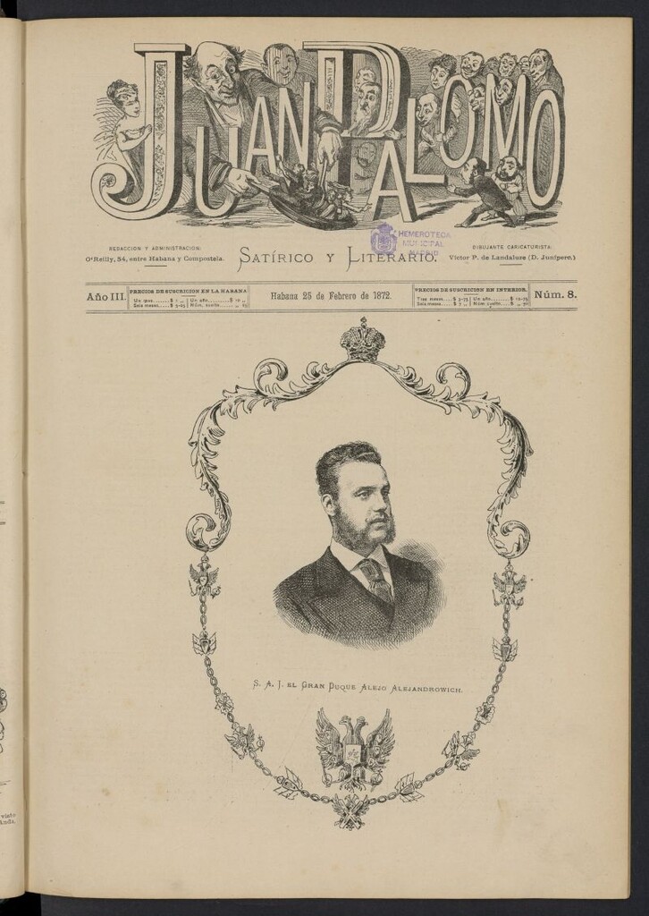 Miniatura de Juan Palomo: semanario satírico del 25 de febrero de 1872, nº 8