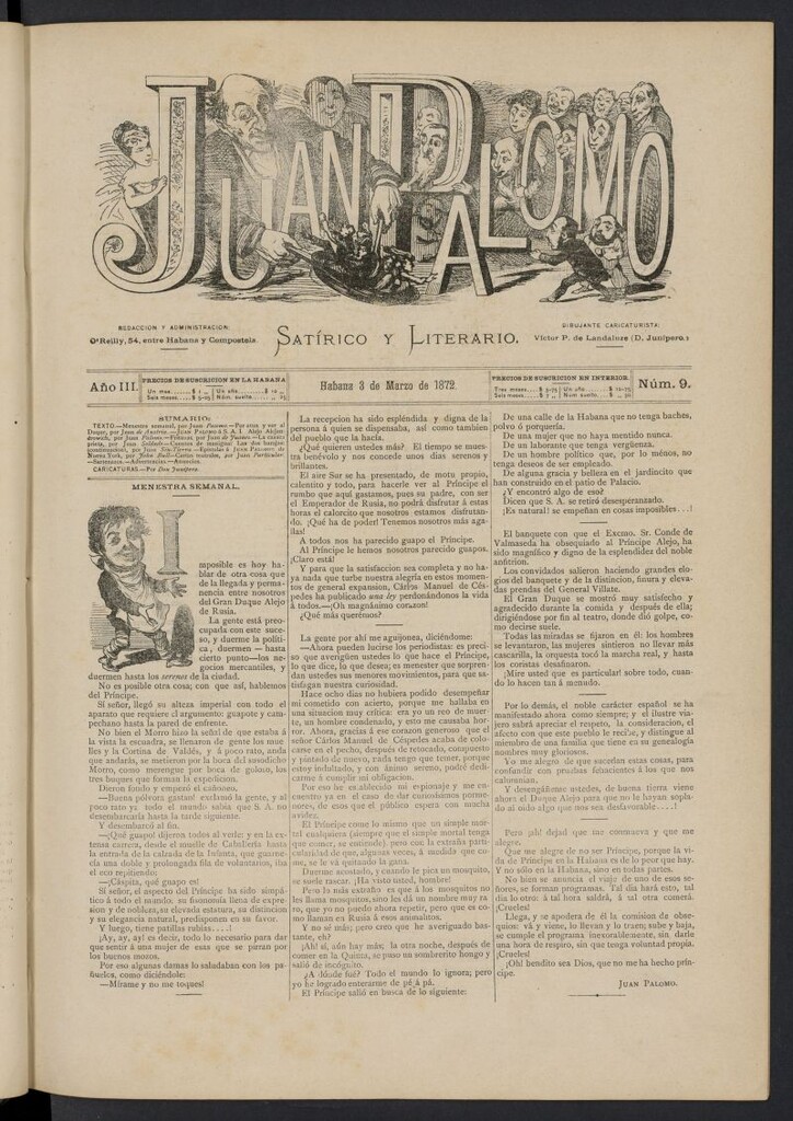 Miniatura de Juan Palomo: semanario satírico del 3 de marzo de 1872, nº 9