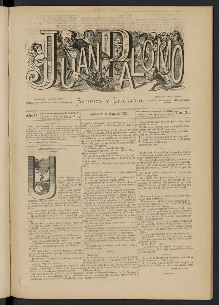 Miniatura de Juan Palomo: semanario satírico del 26 de mayo de 1872, nº 21