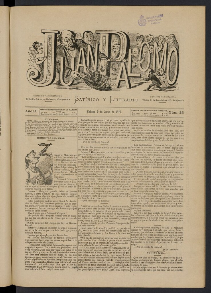 Miniatura de Juan Palomo: semanario satírico del 9 de junio de 1872, nº 23