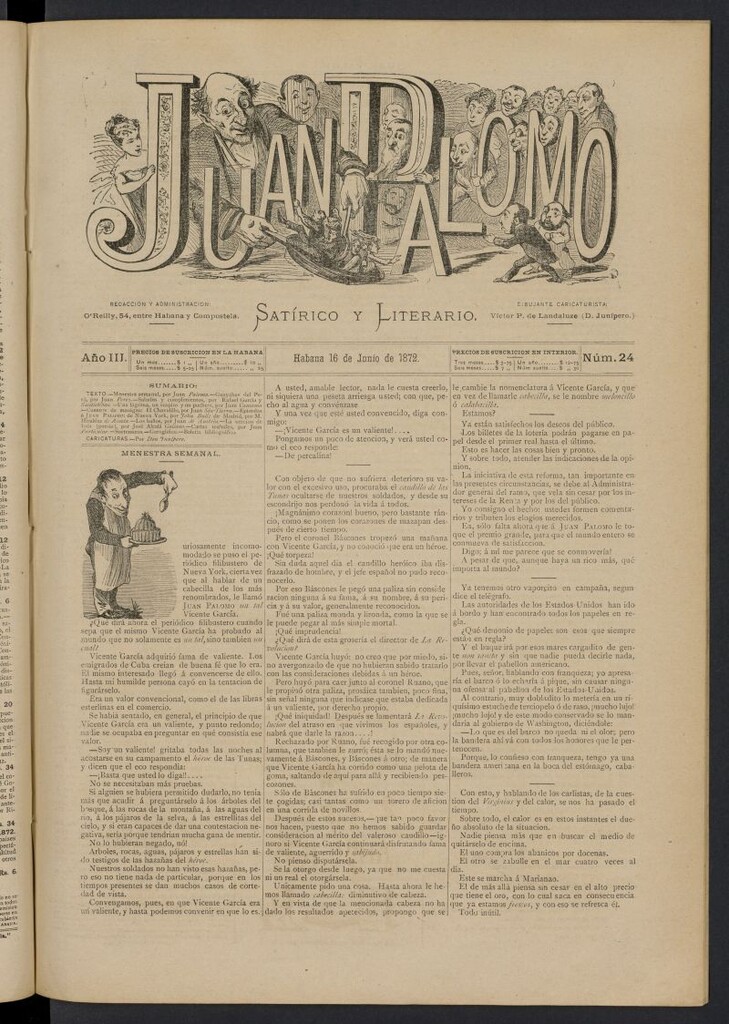 Miniatura de Juan Palomo: semanario satírico del 16 de junio de 1872, nº 24