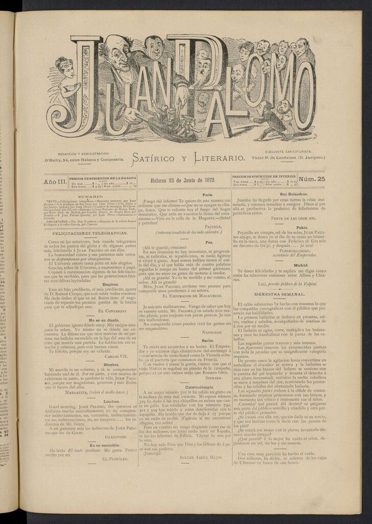 Miniatura de Juan Palomo: semanario satírico del 23 de junio de 1872, nº 25