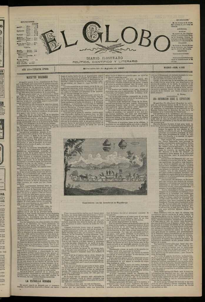 Miniatura de El Globo : diario ilustrado del 10 de agosto de 1887, nº 4300