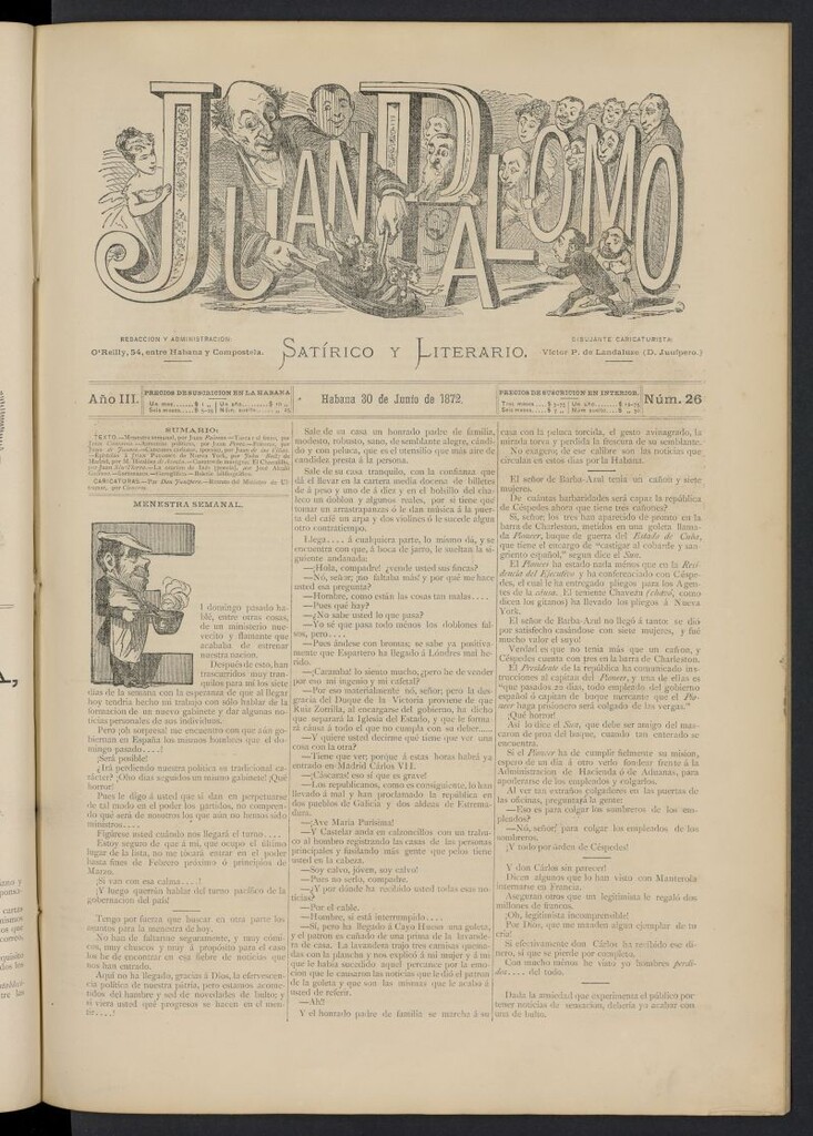 Miniatura de Juan Palomo: semanario satírico del 30 de junio de 1872, nº 26
