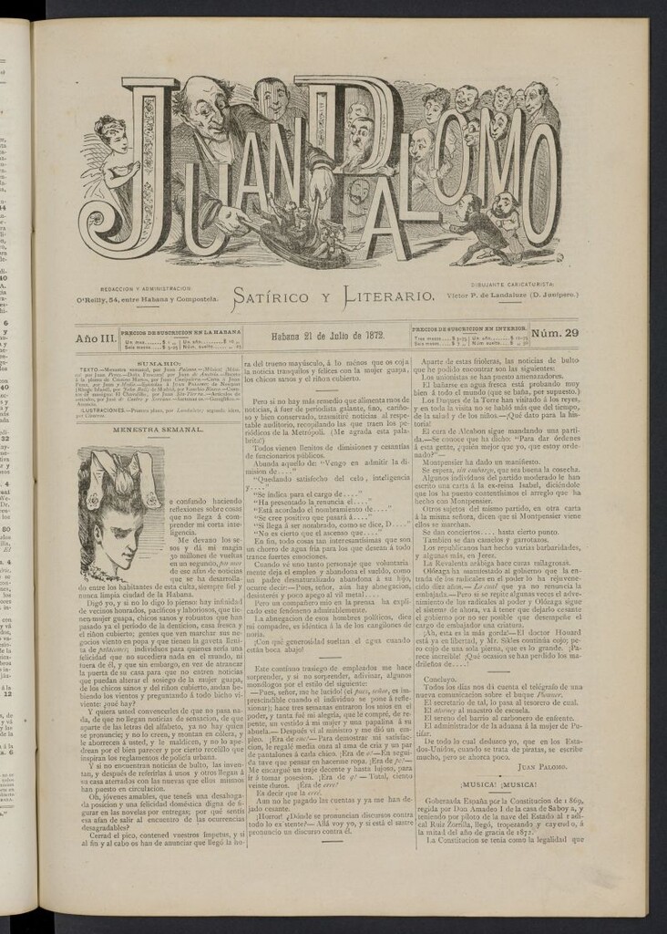 Miniatura de Juan Palomo: semanario satírico del 21 de julio de 1872, nº 29