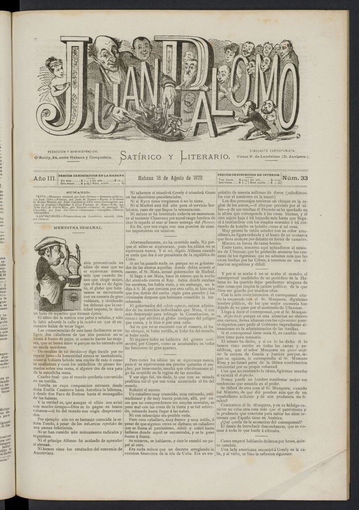 Miniatura de Juan Palomo: semanario satírico del 18 de agosto de 1872, nº 33