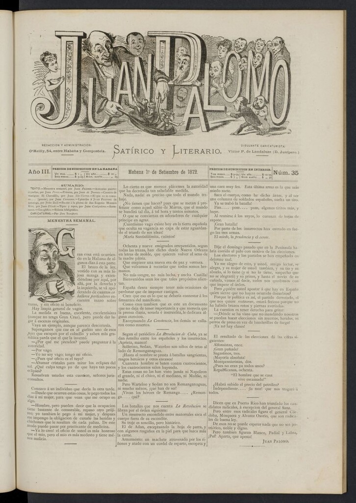 Miniatura de Juan Palomo: semanario satírico del 1 de septiembre de 1872, nº 35