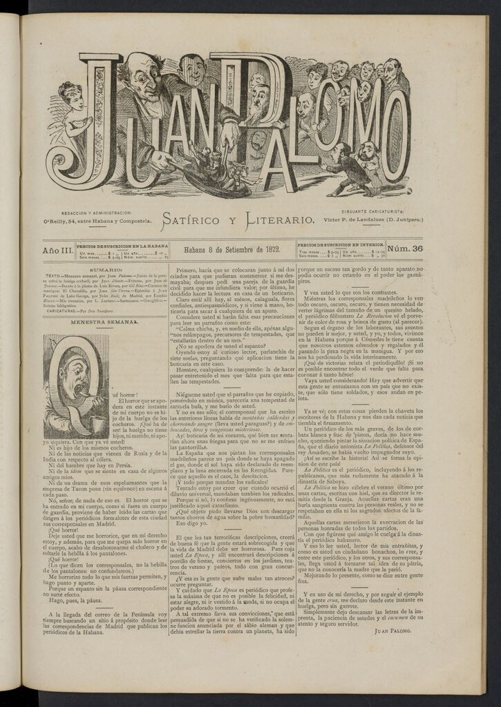 Miniatura de Juan Palomo: semanario satírico del 8 de septiembre de 1872, nº 36