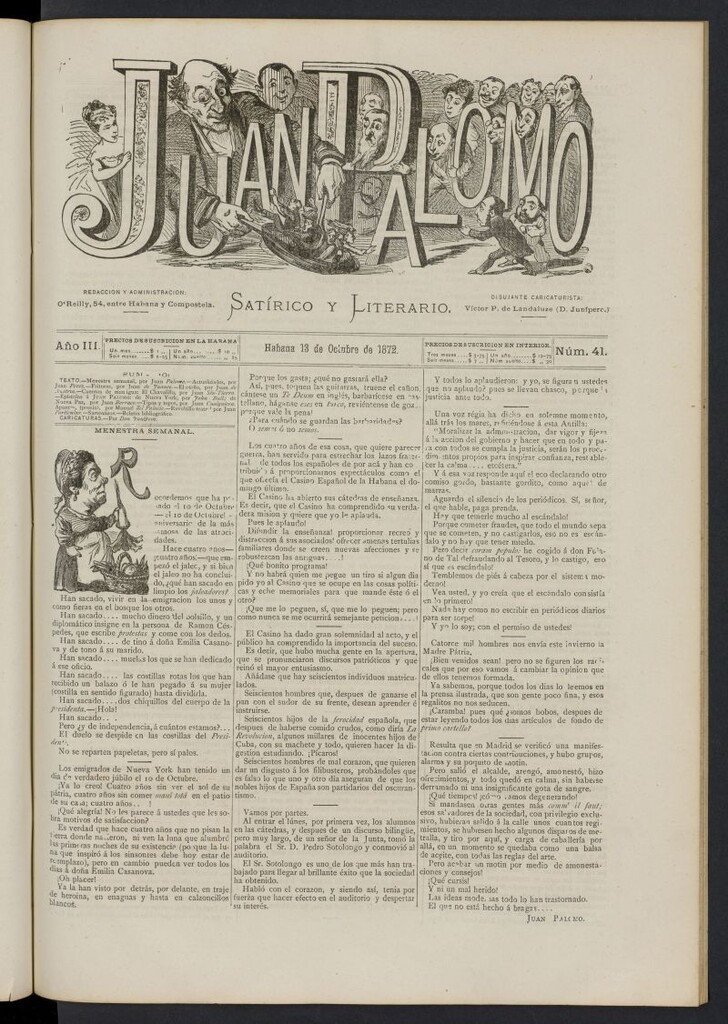 Miniatura de Juan Palomo: semanario satírico del 13 de octubre de 1872, nº 41
