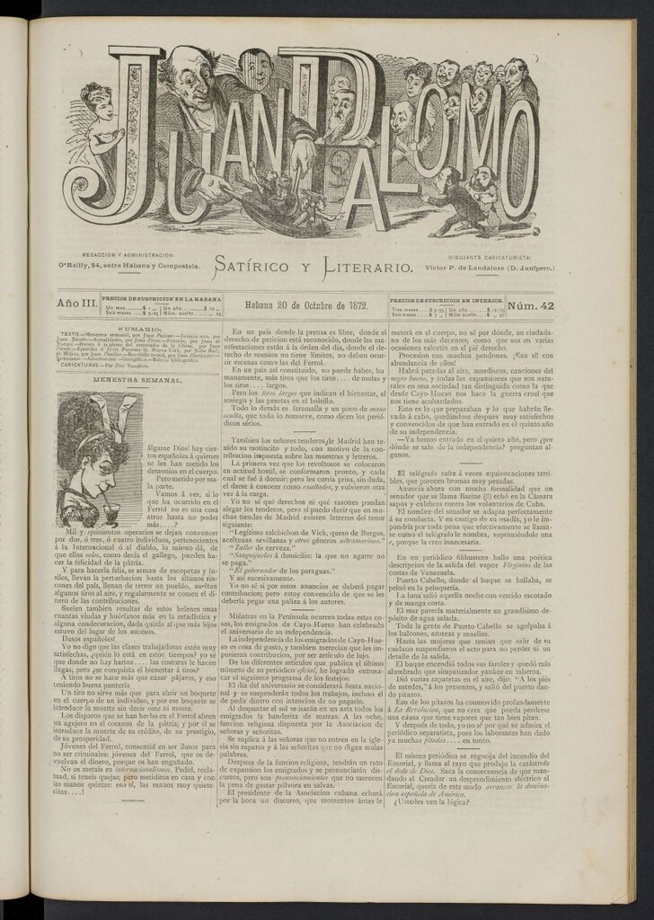 Miniatura de Juan Palomo: semanario satírico del 20 de octubre de 1872, nº 42