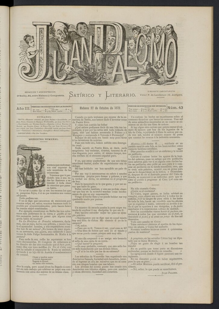 Miniatura de Juan Palomo: semanario satírico del 27 de octubre de 1872, nº 43