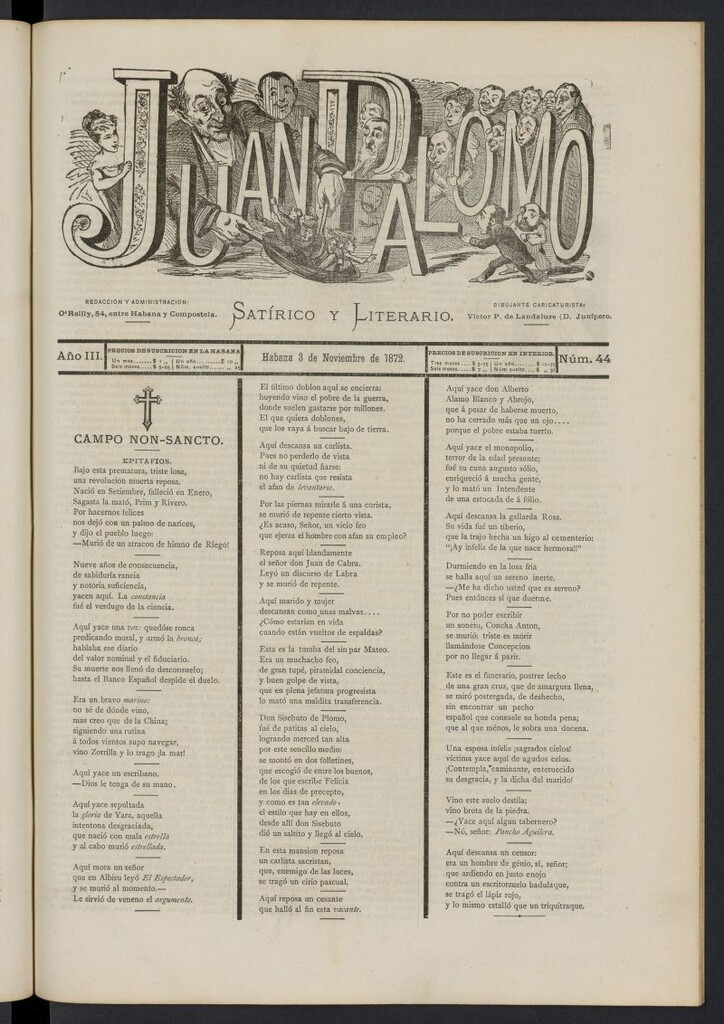 Miniatura de Juan Palomo: semanario satírico del 3 de noviembre de 1872, nº 44