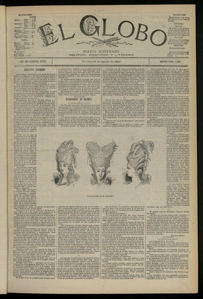 Miniatura de El Globo : diario ilustrado del 12 de agosto de 1887, nº 4302