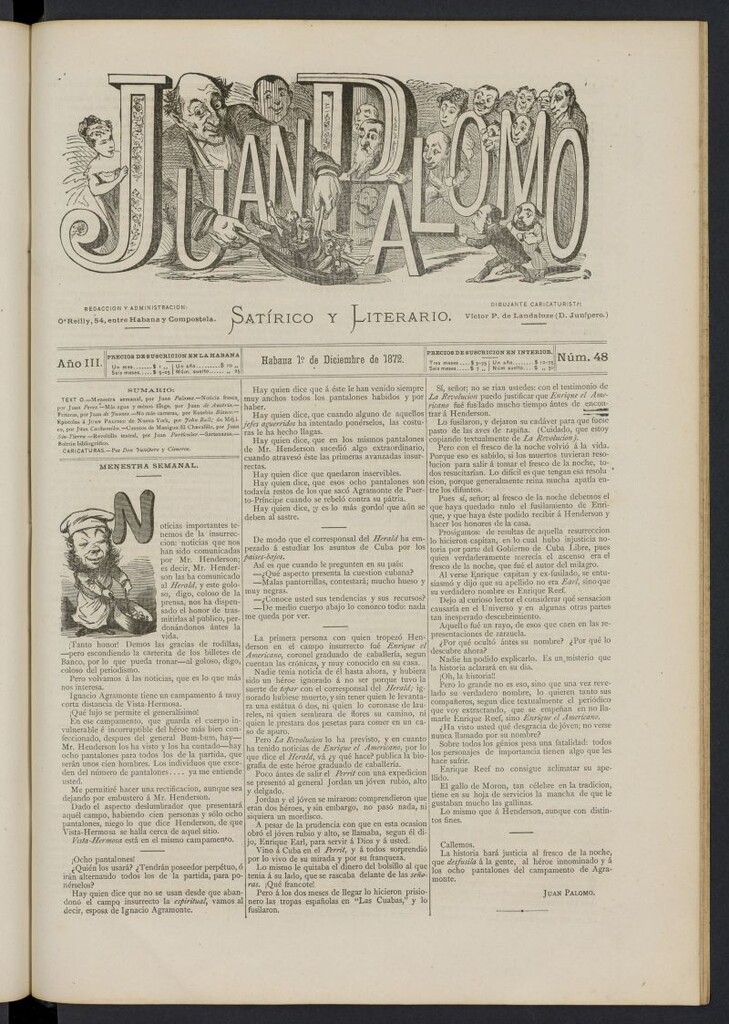 Miniatura de Juan Palomo: semanario satírico del 1 de diciembre de 1872, nº 48