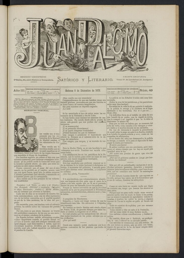 Miniatura de Juan Palomo: semanario satírico del 8 de diciembre de 1872, nº 49
