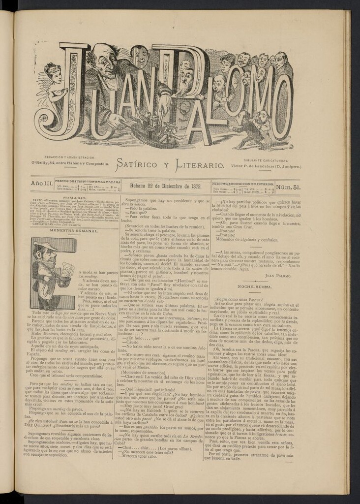 Miniatura de Juan Palomo: semanario satírico del 22 de diciembre de 1872, nº 51
