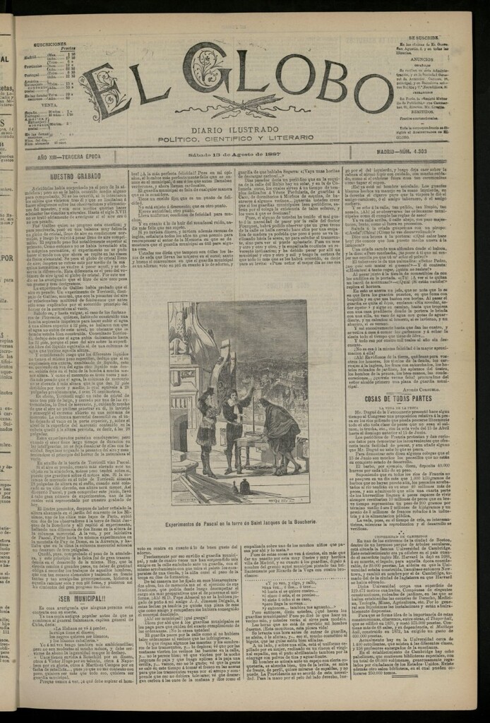 Miniatura de El Globo : diario ilustrado del 13 de agosto de 1887, nº 4303