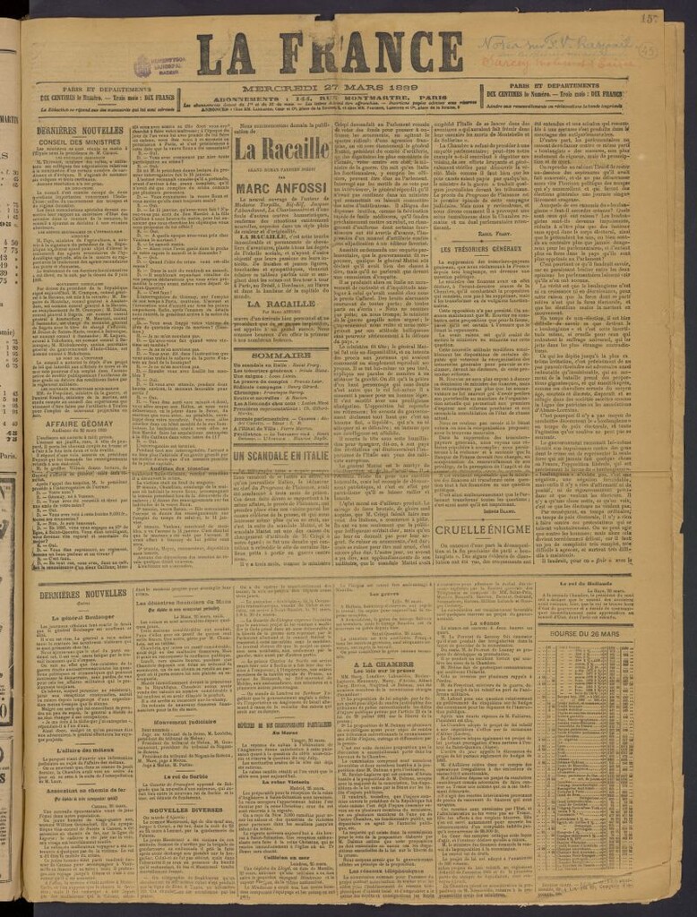 Miniatura de La France (Paris, 1889) del 27 de marzo de 1889