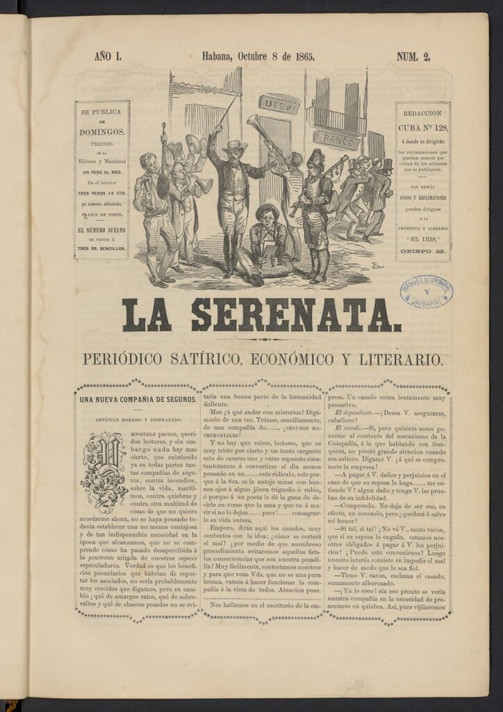 Miniatura de La Serenata: Periódico satírico, económico y literario del 8 de octubre de 1865, nº 2