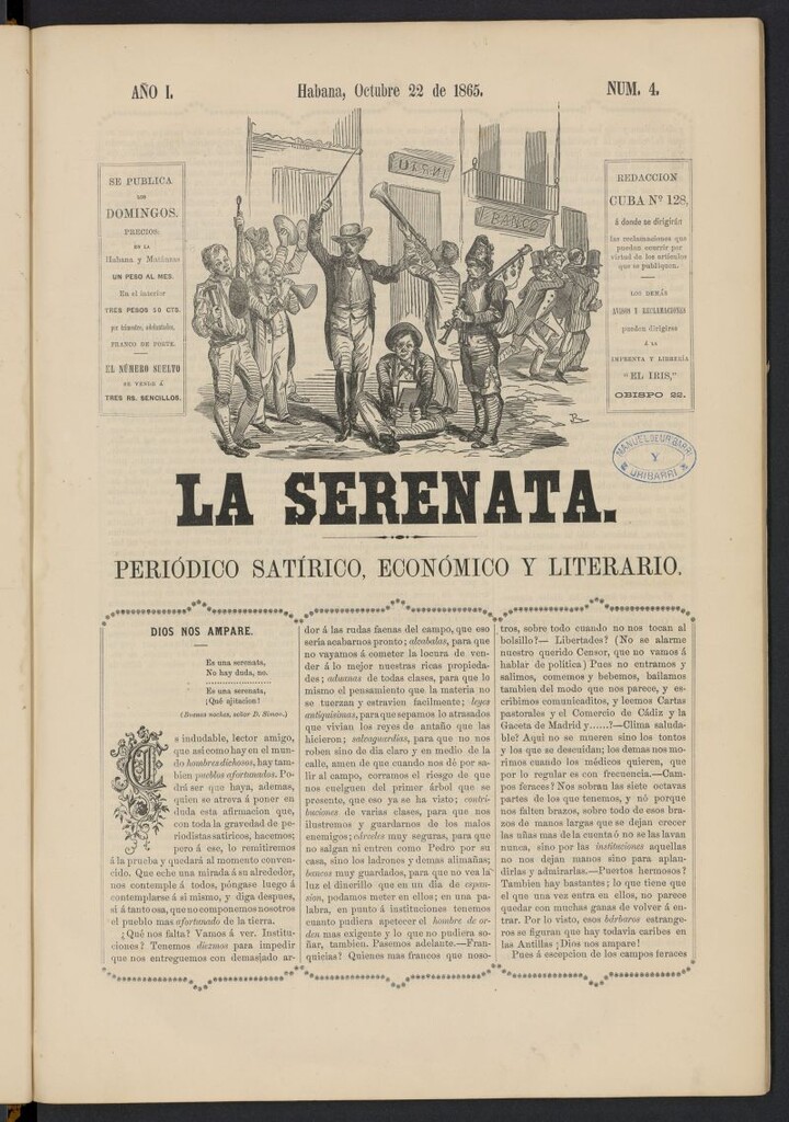 Miniatura de La Serenata: Periódico satírico, económico y literario del 22 de octubre de 1865, nº 4