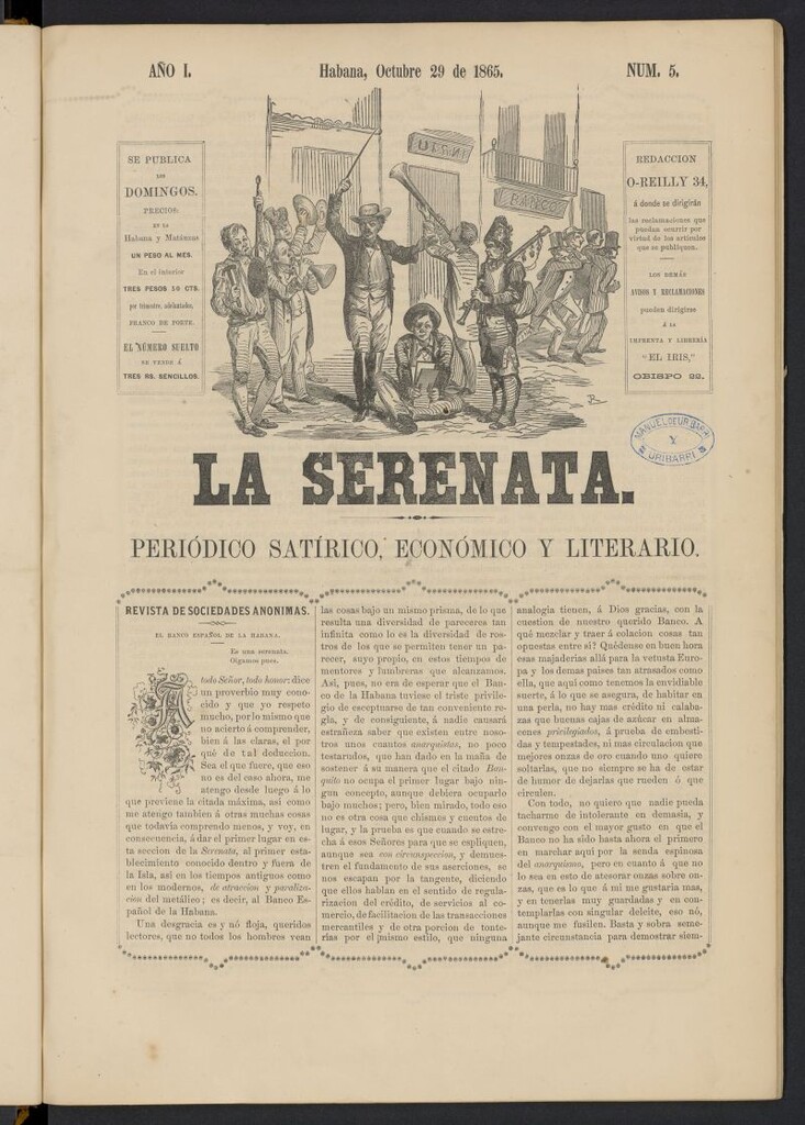 Miniatura de La Serenata: Periódico satírico, económico y literario del 29 de octubre de 1865, nº 5