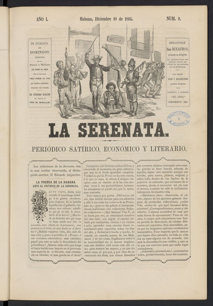Miniatura de La Serenata: Periódico satírico, económico y literario del 10 de diciembre de 1865, nº 9