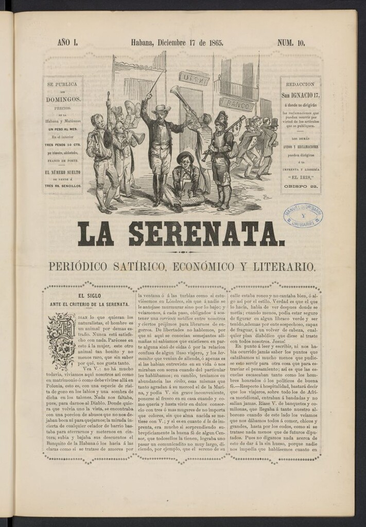 Miniatura de La Serenata: Periódico satírico, económico y literario del 17 de diciembre de 1865, nº 10