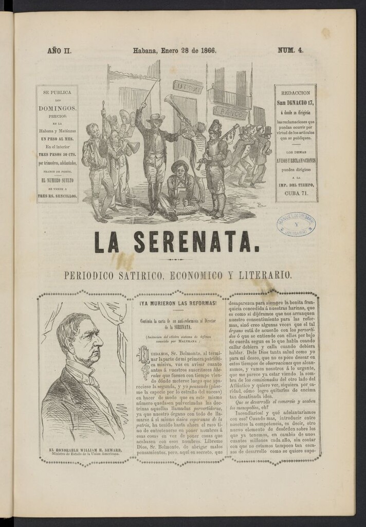 Miniatura de La Serenata: Periódico satírico, económico y literario del 28 de enero de 1866, nº 4